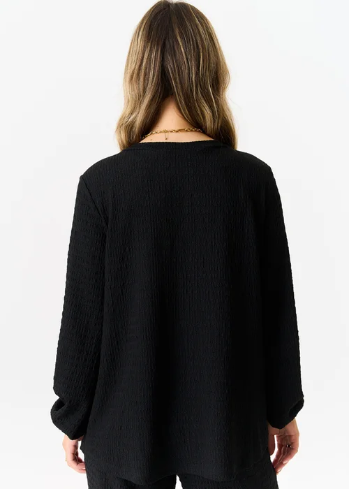 Gini London Black Textured Long Sleeves Oversized Top - Small/Medium Image 2