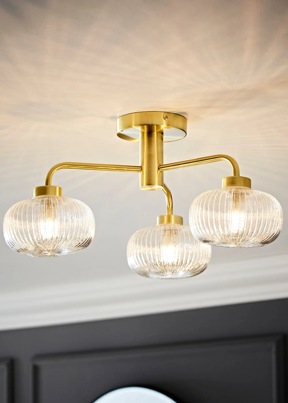 ValueLights Amaia Brushed Gold Semi-Flush Light with Clear Globe Shade - One Size Image 1
