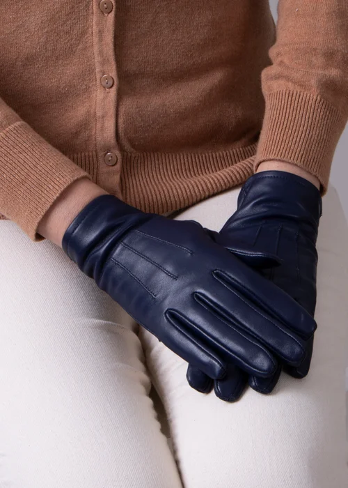 Totes Isotoner Navy Three Point Leather Glove - L Image 2