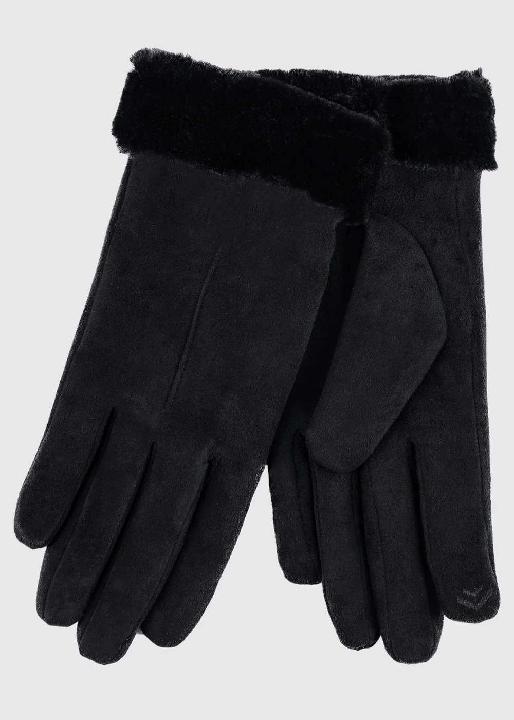 Totes Isotoner Black One Point Faux Suede Glove with Faux Fur Cuff Detail - L Image 1