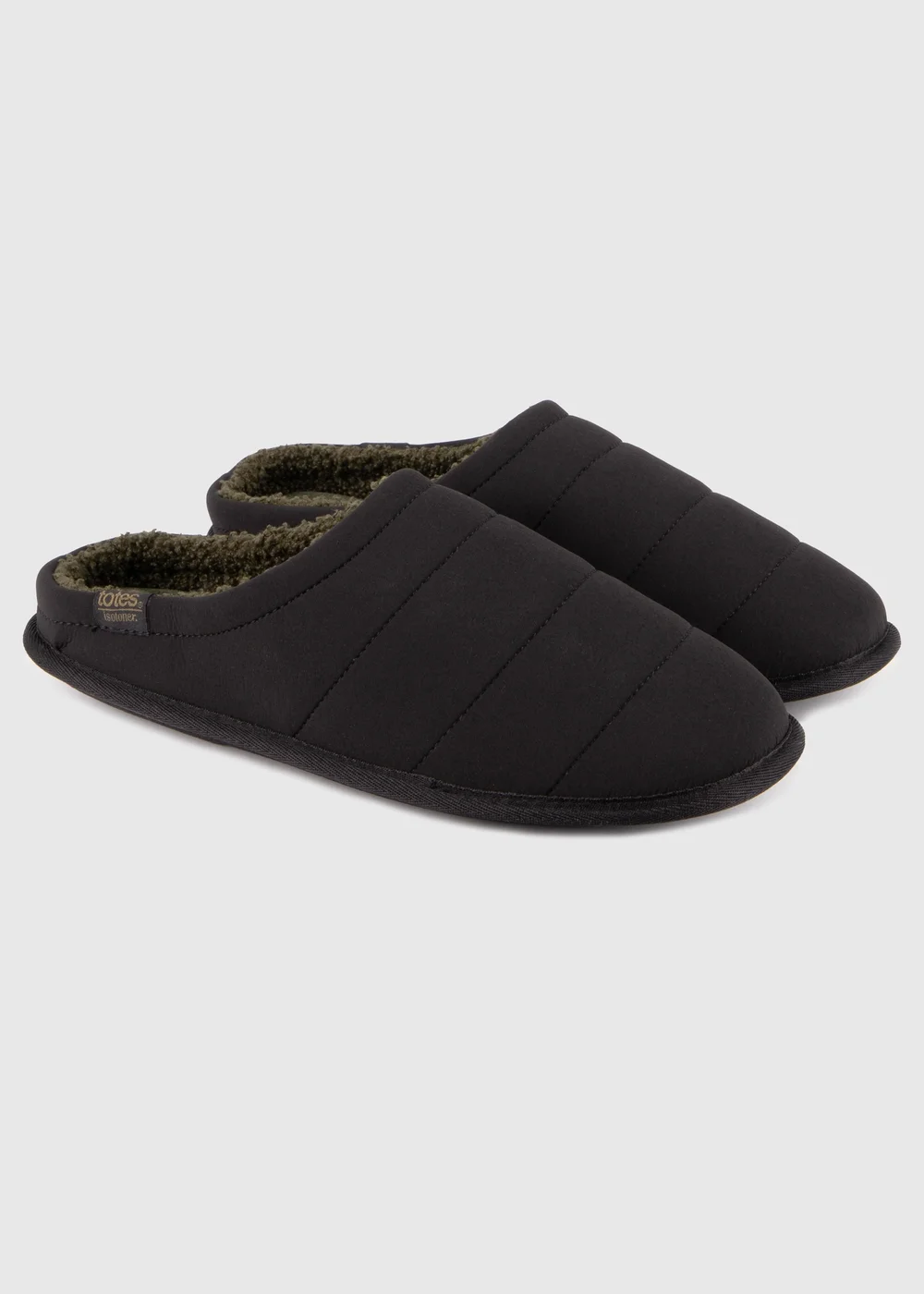 Totes Isotoner Black Sport Quilted Mule Slipper With Cosy Lining - Size 9 Image 1