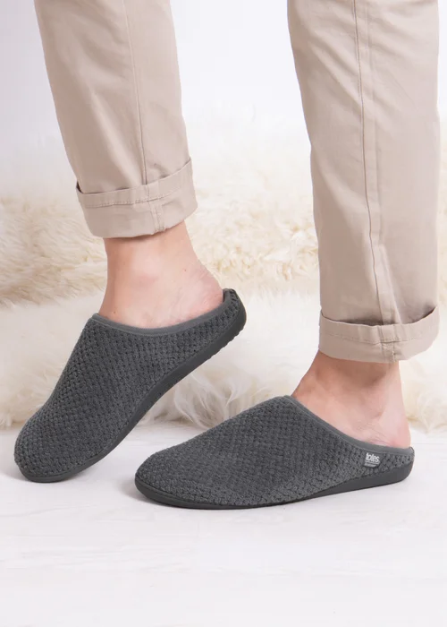 Totes Isotoner Grey Swept Back Popcorn Mule Slipper - 11 Image 2
