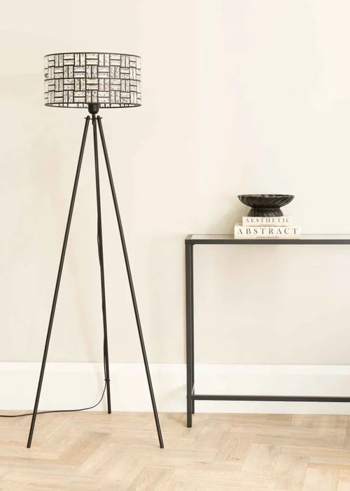 ValueLights Elise Matte Black Floor Lamp with Black Drum Shade - One Size Image 2
