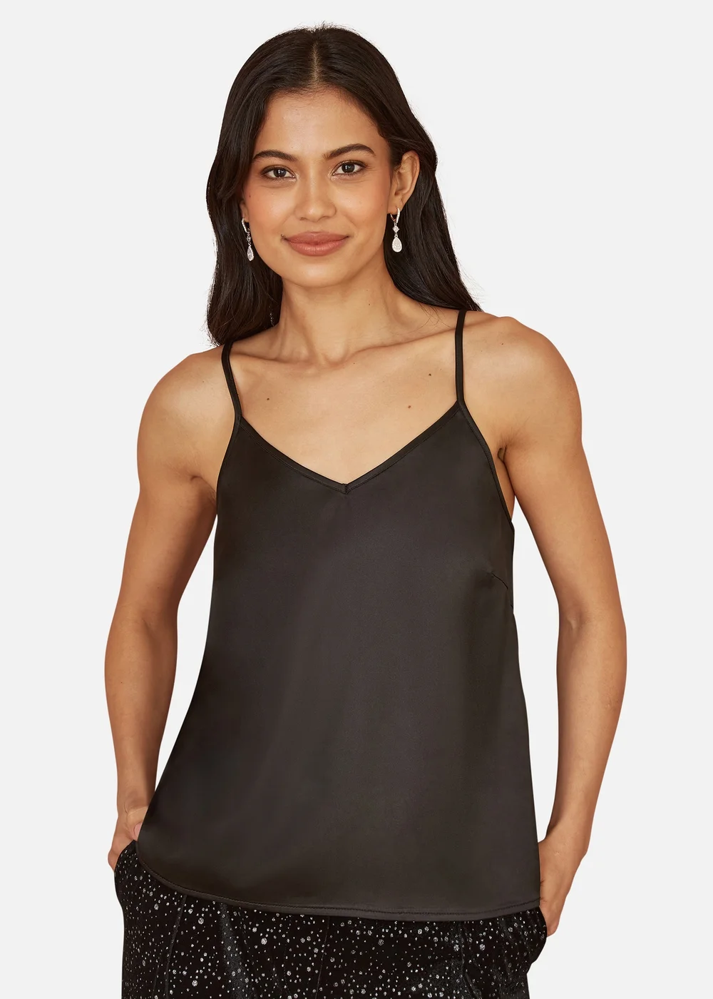 Yumi Black Satin Cami Top - Size 8 Image 2