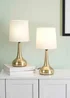 ValueLights Pair of Dimmable Gold Table Lamp with Cream Drum Shade - One Size Image 1