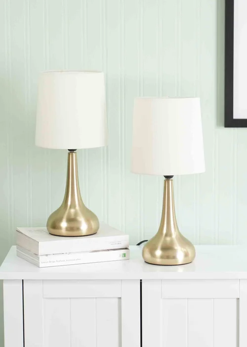 ValueLights Pair of Dimmable Gold Table Lamp with Cream Drum Shade - One Size Image 2