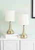 ValueLights Pair of Dimmable Gold Table Lamp with Cream Drum Shade - One Size Image 2