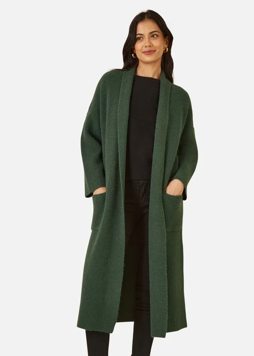 Yumi Green Knitted Maxi Cardigan With Pockets - Small Image 2