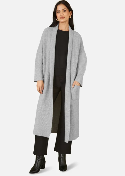 Yumi Grey Knitted Maxi Cardigan With Pockets - Large Image 1