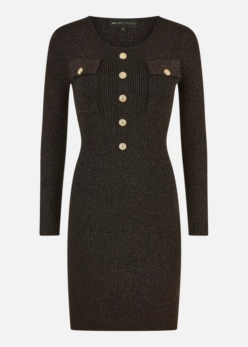 Yumi Black Metallic Military Fitted Knitted Dress - Small Image 3