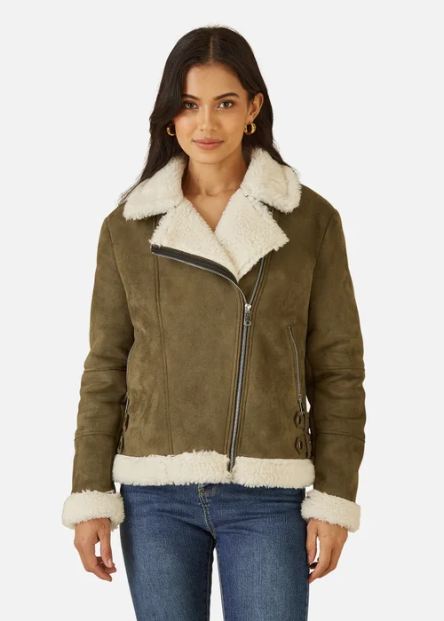 Yumi Green Faux Suede & Shearling Biker Jacket - 14 Image 2