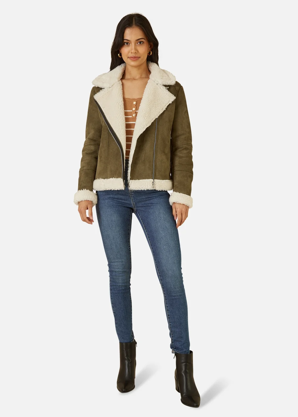 Yumi Green Faux Suede & Shearling Biker Jacket - 14 Image 1
