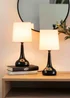 ValueLights Pair of Dimmable Matte Black Table Lamp with Pink Drum Shade - One Size Image 2