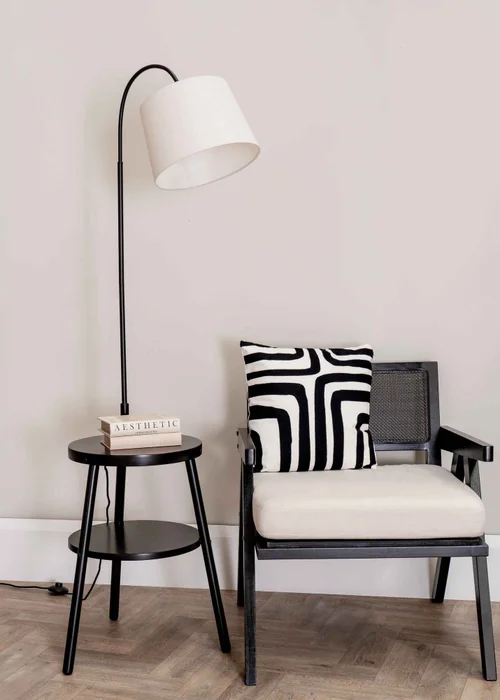 ValueLights Crowther Black Floor Lamp with Small Natural Tapered Shade - One Size Image 2