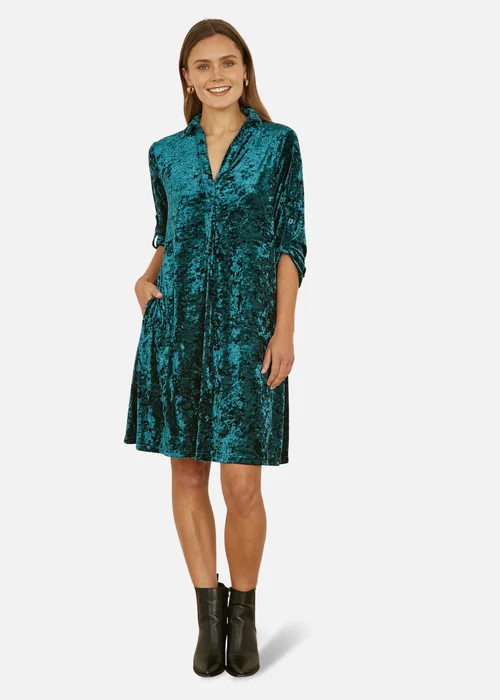 Yumi Green Velvet Tunic Dress With 3/4 Sleeves - 14 Image 1