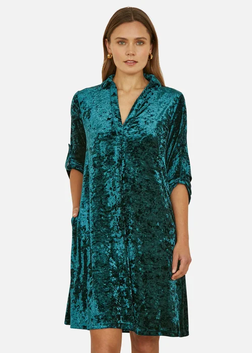 Yumi Green Velvet Tunic Dress With 3/4 Sleeves - 14 Image 2