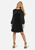Yumi Black Velvet Tunic Dress with Pleated Balloon Sleeves And Tie Back - 20 Image 1
