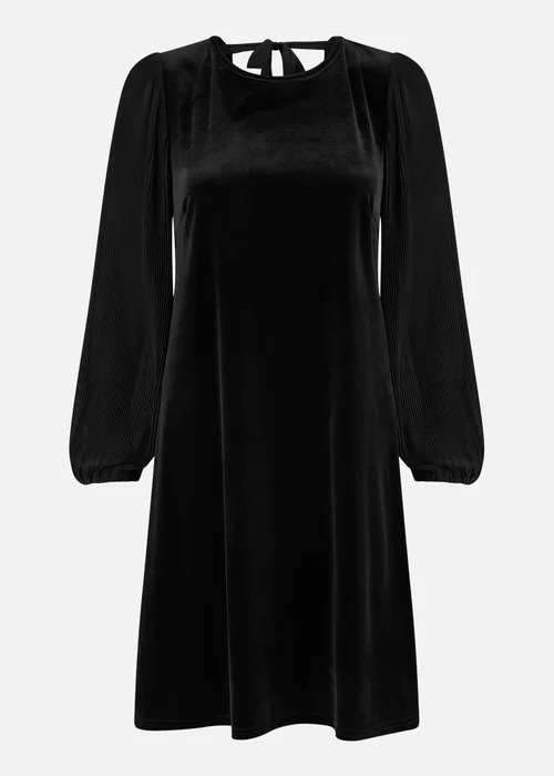 Yumi Black Velvet Tunic Dress with Pleated Balloon Sleeves And Tie Back - 20 Image 3