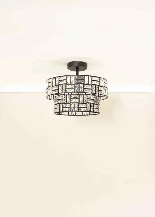 ValueLights Elise Matte Black Pendant Light with Black Tiered Shade - One Size Image 2