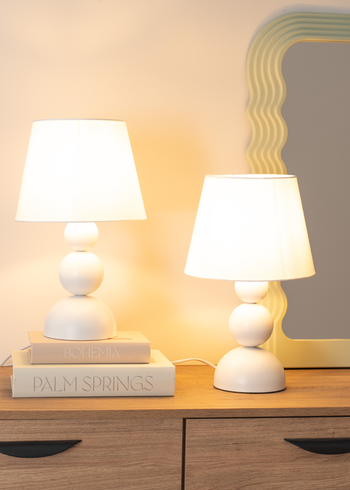 ValueLights Dimmable Gloss Cream Table Lamp with White Tapered Shade - One Size Image 2
