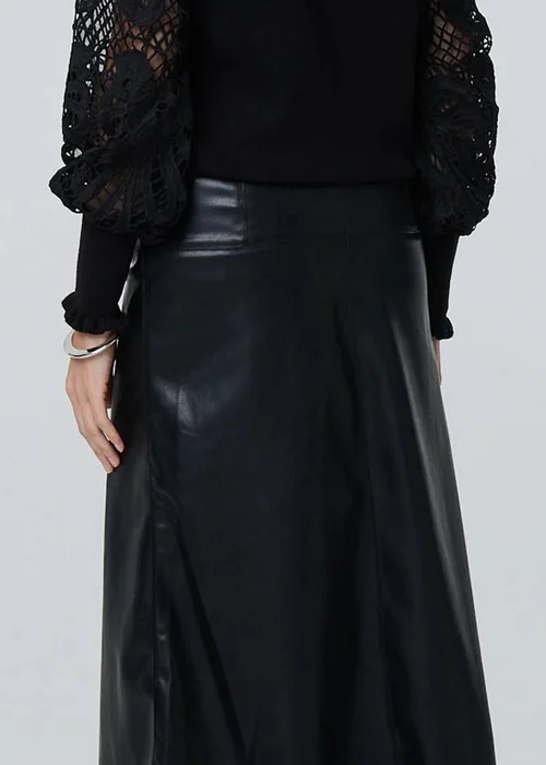 Izabel London Black Faux Leather High Waist Midi Skirt - 8 Image 3