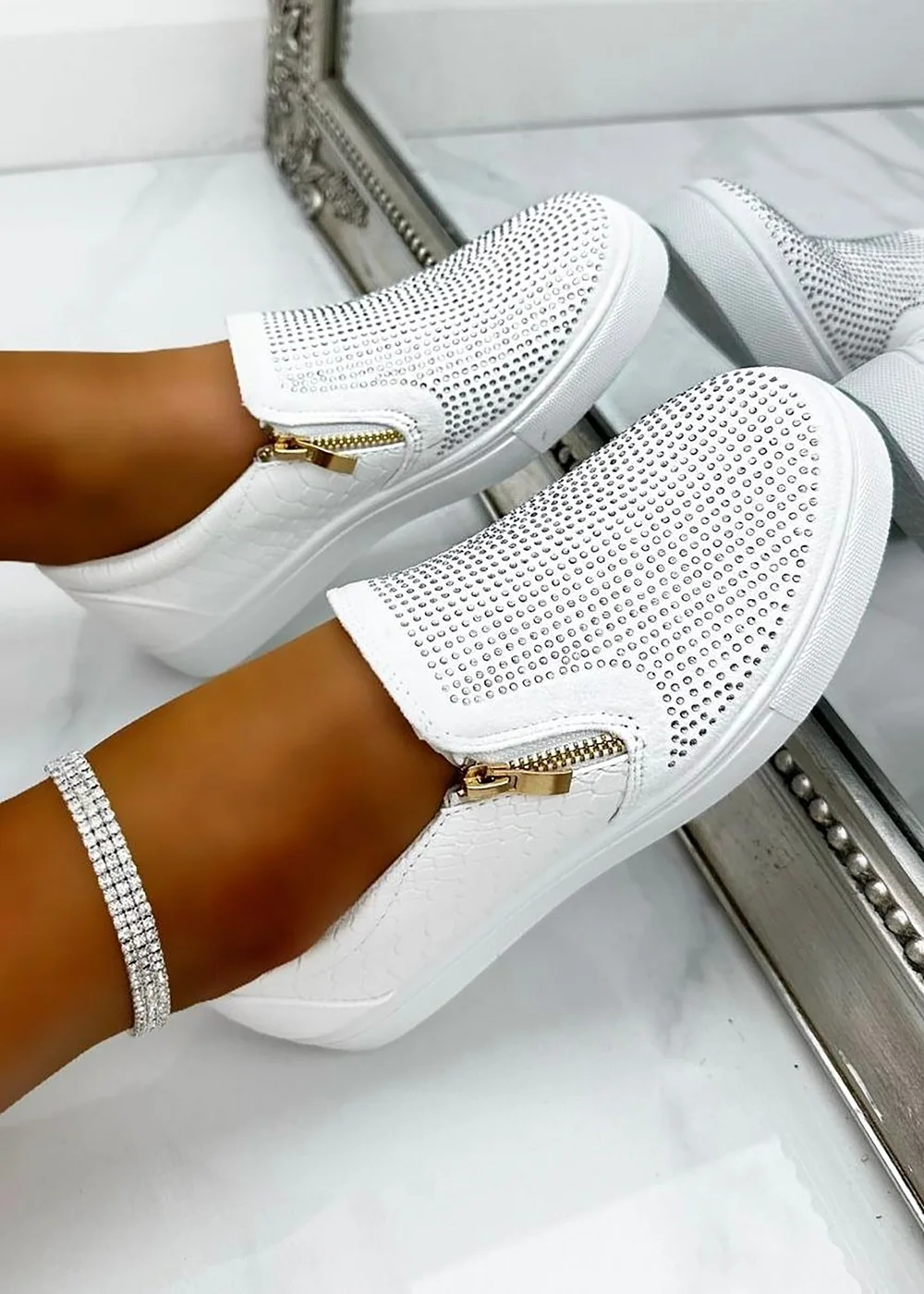 Love Lemonade White Crystal Deluxe Zip Pumps Limited Edition Trainers - Size 3 Image 2