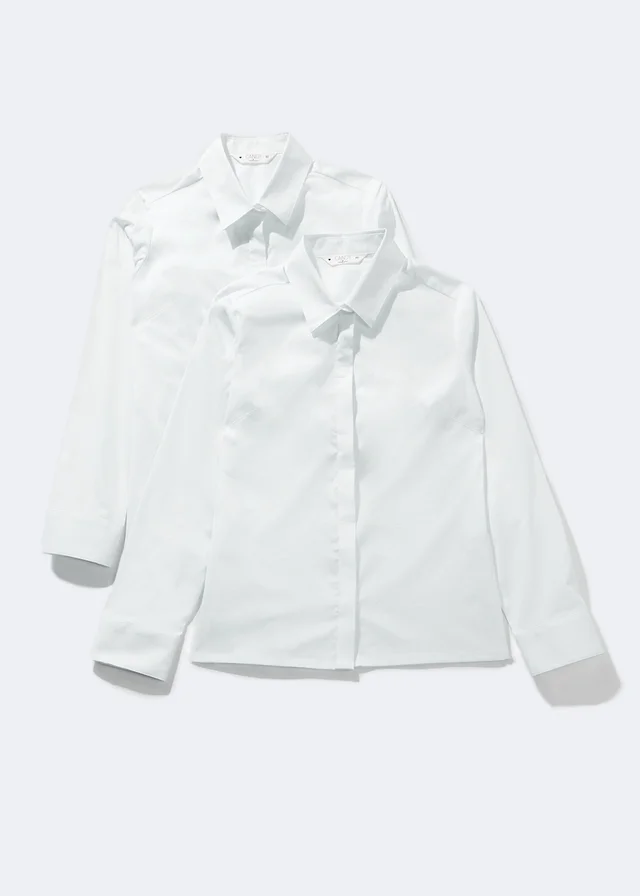 Girls 2 Pack White Stretch School Blouses (8-16yrs)