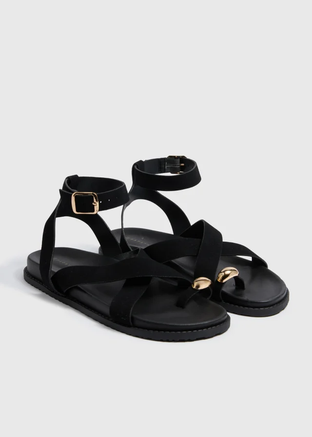 Black Toe Loop Sandals