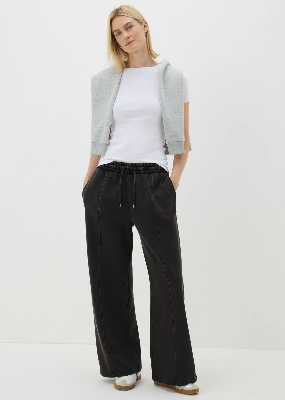 Charcoal Acid Wash Wide Leg Jogging Bottoms - Extra small Image 1