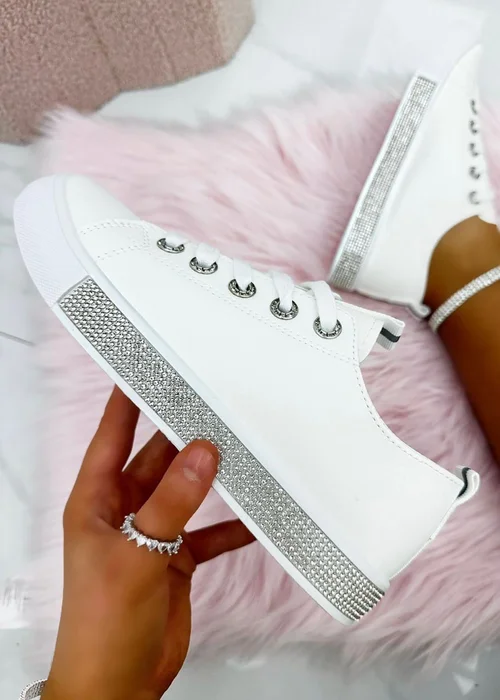 Love Lemonade Silver Crystal Deluxe Trim Trainers - Size 3 Image 1