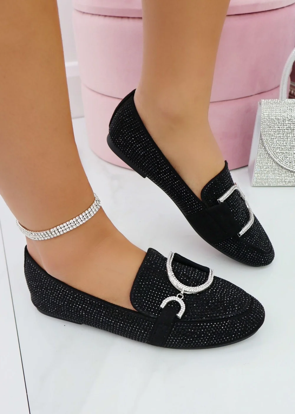 Love Lemonade Black Crystal Imperial Suede Loafers - Size 4 Image 2