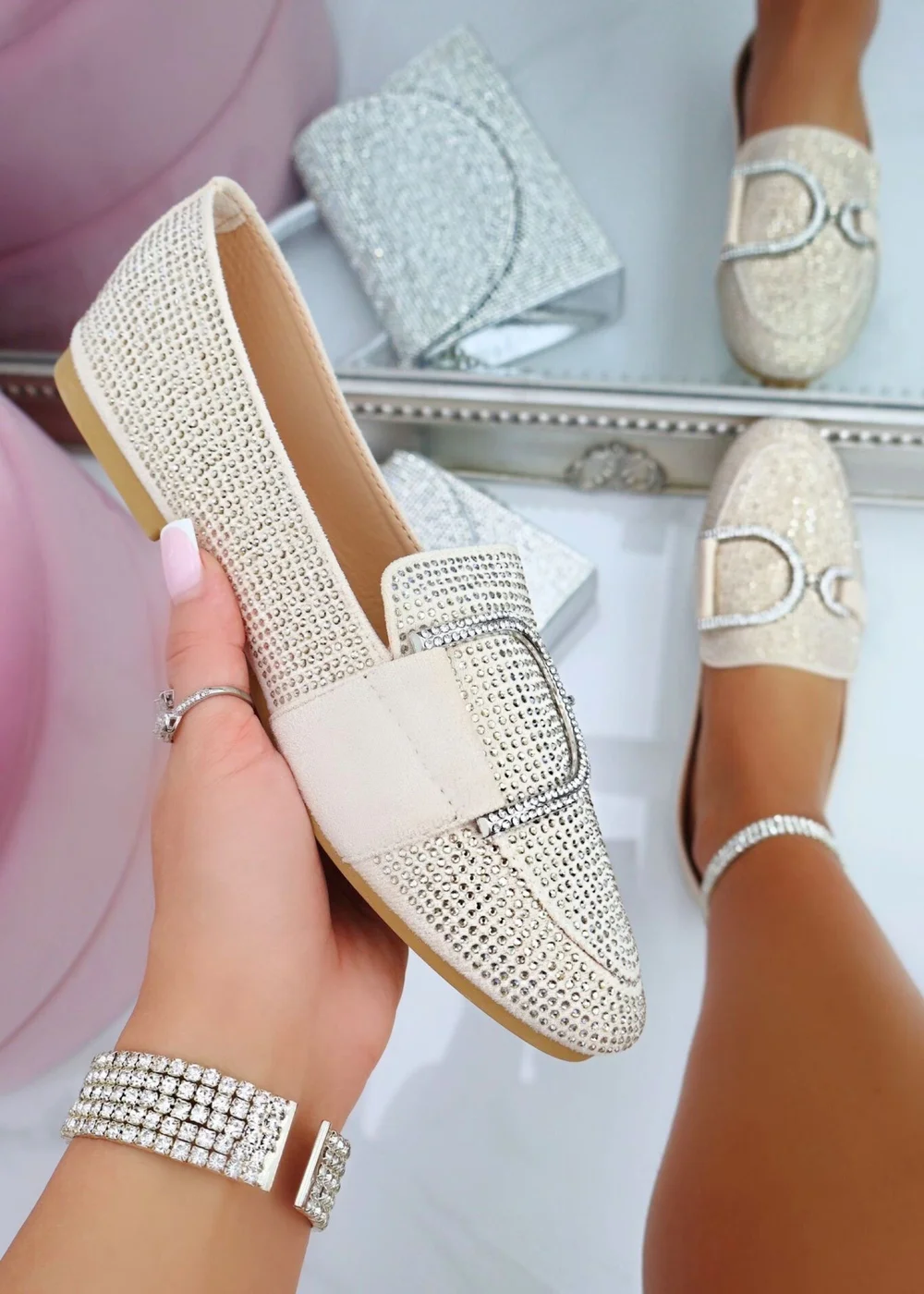 Love Lemonade Beige Crystal Imperial Suede Loafers - Size 3 Image 1