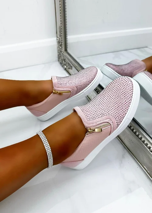 Love Lemonade Pink Crystal Suede Zip Pumps - Size 8 Image 1