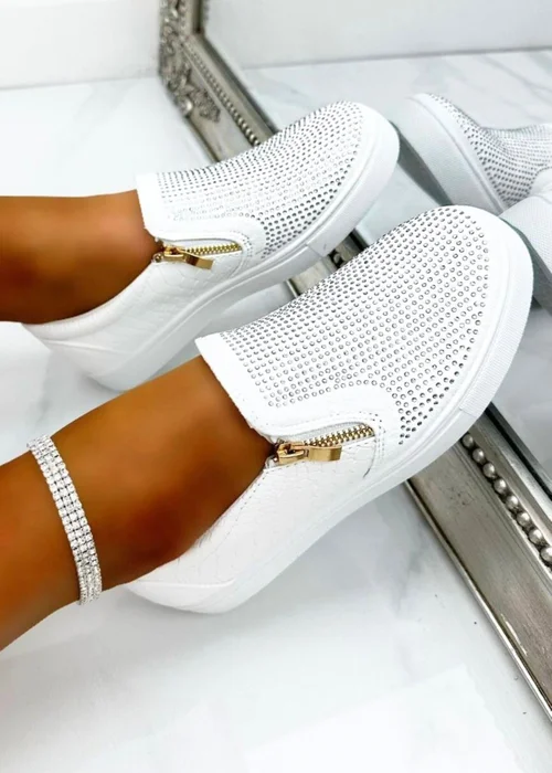 Love Lemonade White Crystal Suede Zip Pumps Trainers - Size 5 Image 2