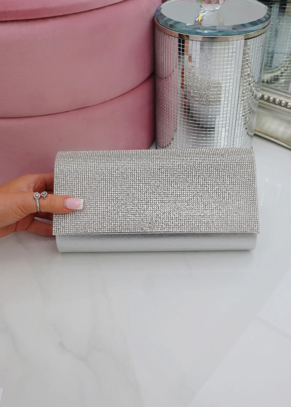Love Lemonade Silver Crystal Sparkle Clutch Bag - One Size Image 2