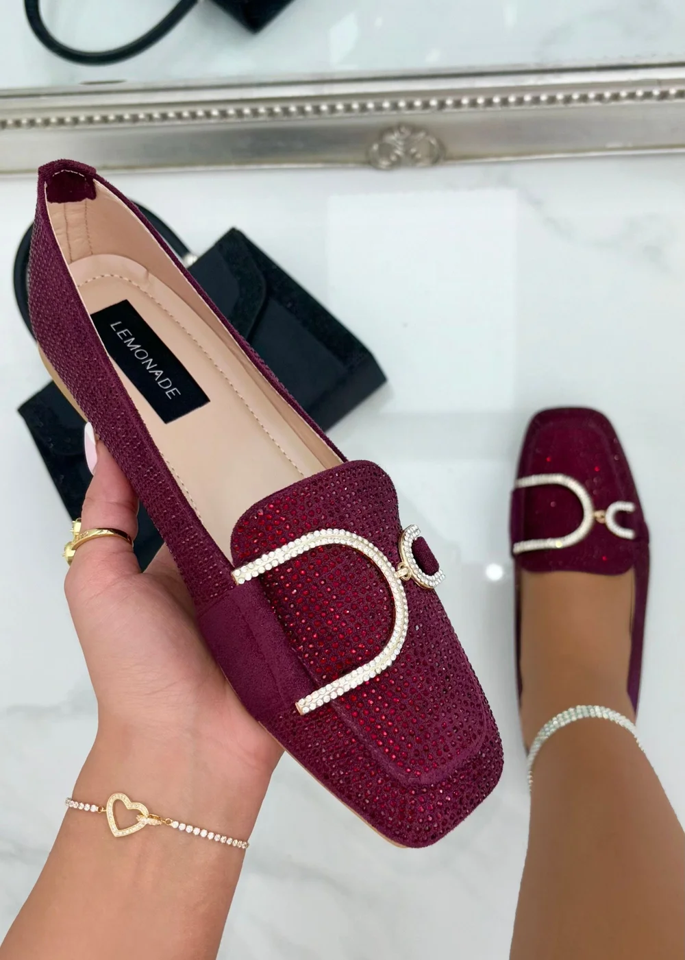 Love Lemonade Burgundy Crystal Imperial Suede Loafers Limited Edition - Size 3 Image 1