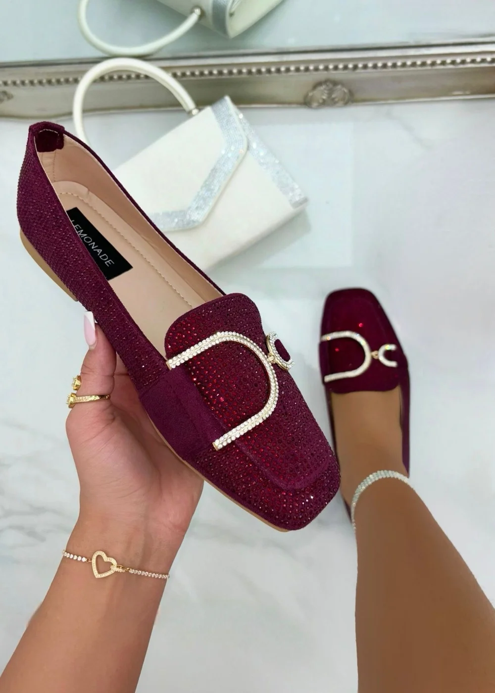 Love Lemonade Burgundy Crystal Imperial Suede Loafers Limited Edition - Size 3 Image 2