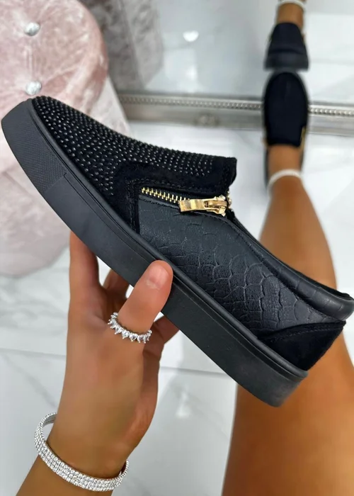 Love Lemonade Black Crystal Suede Zip Pumps - Size 8 Image 1