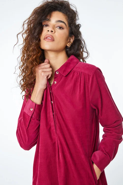 Roman Burgundy Corduroy Tunic Shirt Dress - 10 Image 4