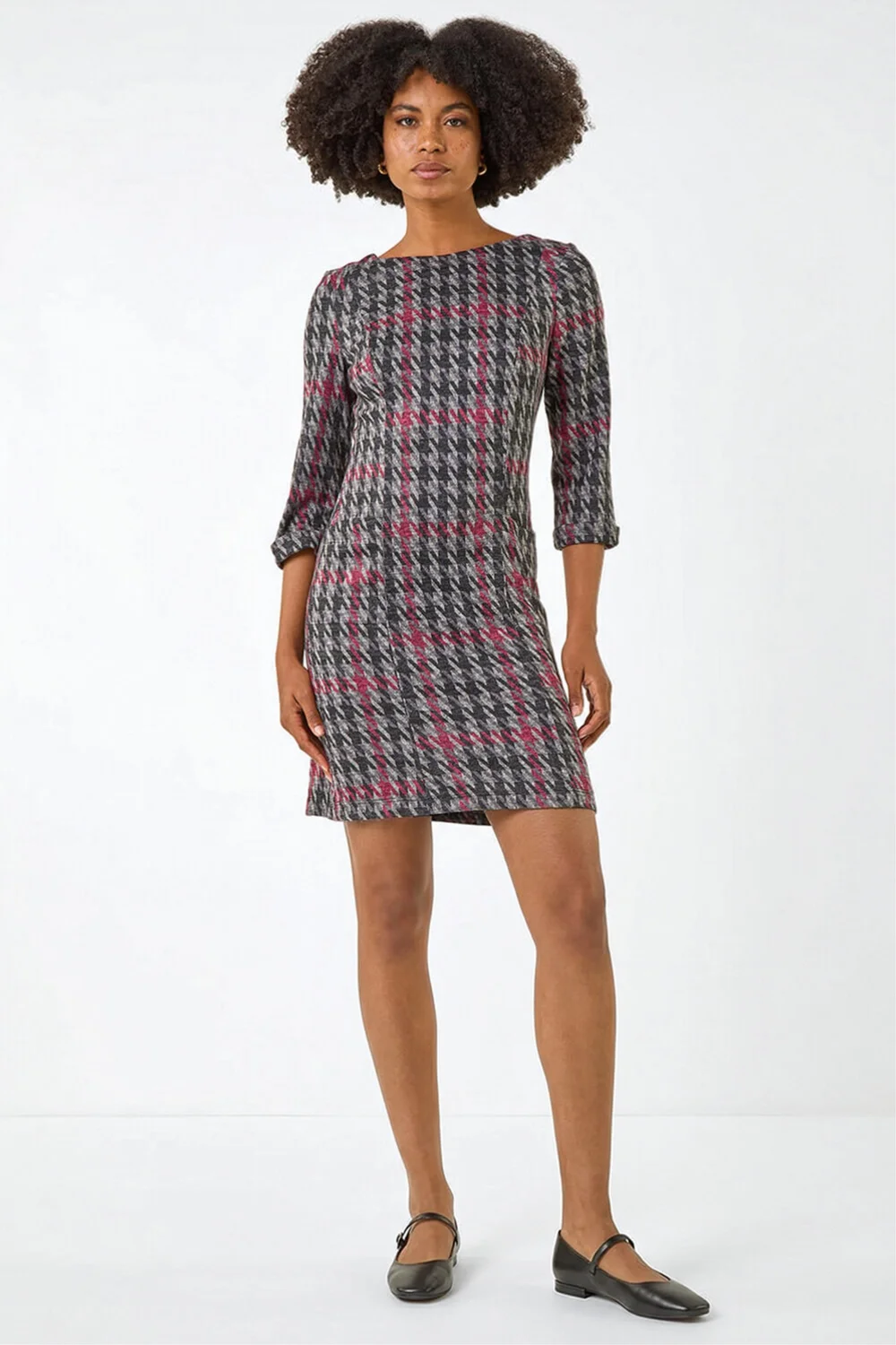 Roman Red Houndstooth Pocket Shift Stretch Dress - 20 Image 2