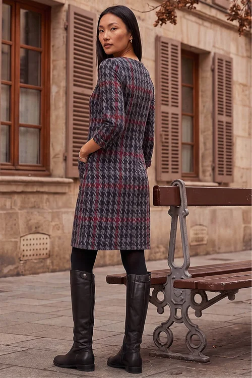Roman Red Houndstooth Pocket Shift Stretch Dress - 20 Image 3