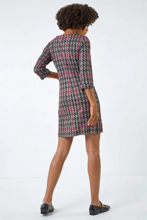 Roman Red Houndstooth Pocket Shift Stretch Dress - 20 Image 3