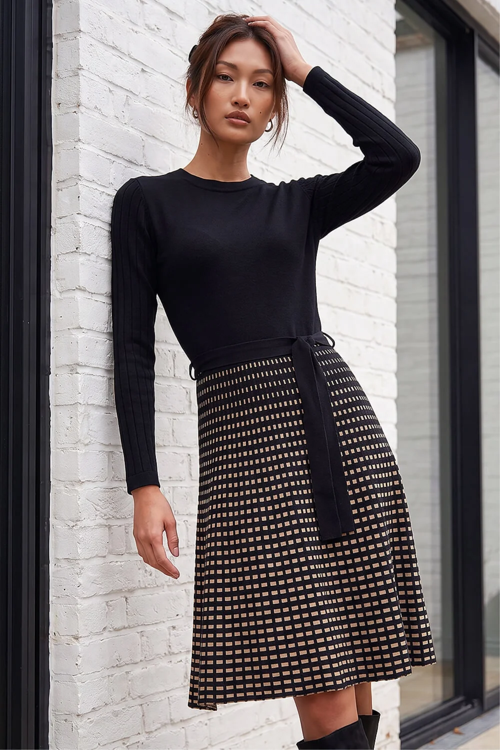 Roman Black Check Print Belted Jumper Dress - 10 Image 1