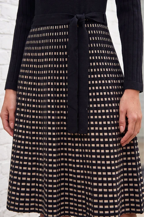 Roman Black Check Print Belted Jumper Dress - 10 Image 4