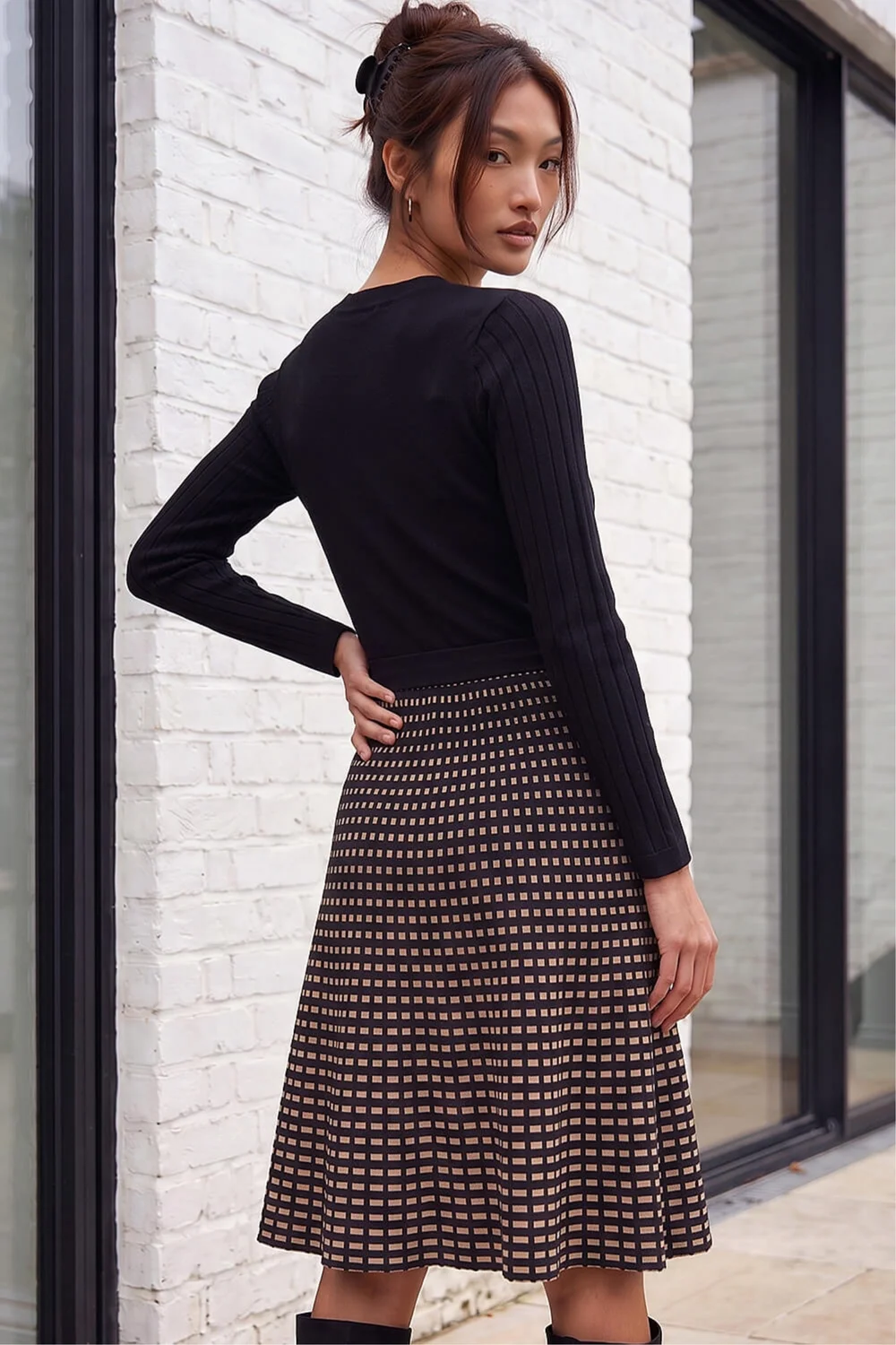 Roman Black Check Print Belted Jumper Dress - 10 Image 2