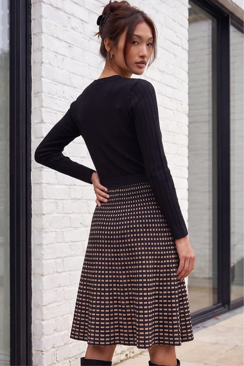 Roman Black Check Print Belted Jumper Dress - 10 Image 2