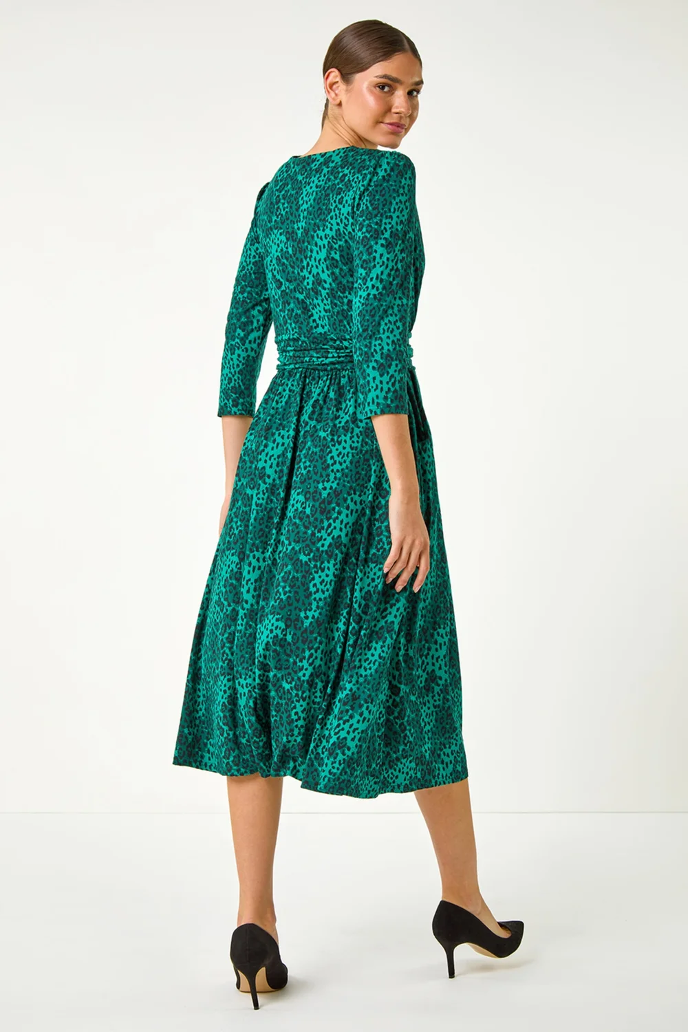 Roman Green Animal Print Mock Wrap Midi Dress - 16 Image 3