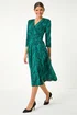 Roman Green Animal Print Mock Wrap Midi Dress - 16 Image 2