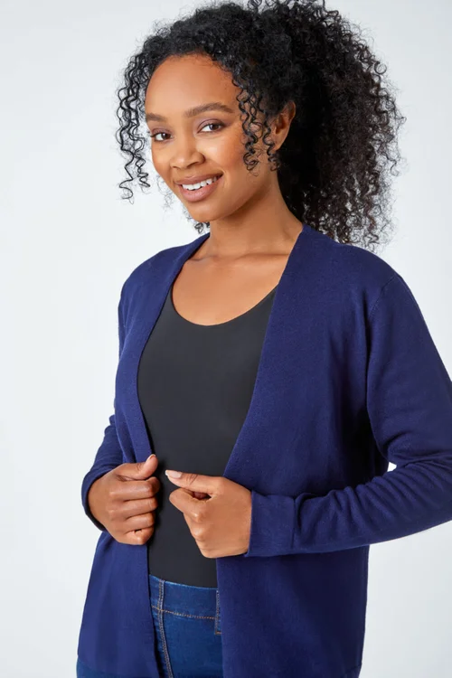 Roman Navy Petite Plain Stretch Cardigan - Size 8 Image 4