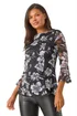 Roman Charcoal Floral Lace Stretch Top - Size 18 Image 1